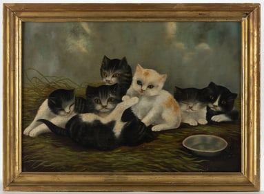 AMERICAN SCHOOL (19TH CENTURY) FOLK ART PAINTING OF KITTENS