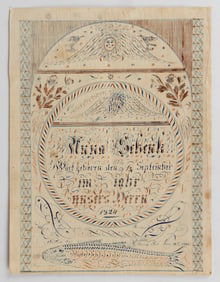 RARE ROCKINGHAM CO., SHENANDOAH VALLEY OF VIRGINIA MENNONITE BIRTH FRAKTUR