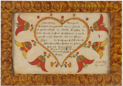 DANIEL OTTO (CENTRE / NORTHUMBERLAND CO., PENNSYLVANIA, 1770-1820) FRAKTUR BIRTH AND BAPTISMAL