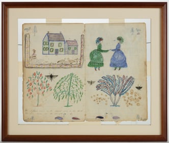 LYDIA M. HARMAN (FLOYD CO., VIRGINIA, B. 1868) FOLK ART SCHOOLGIRL EXERCISE / DRAWING BOOK