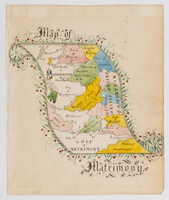 AMERICAN / BRITISH SCHOOL (19TH CENTURY) FOLK ART SCHOOLGIRL "MAP OF MATRIMONY" MANUSCRIPT