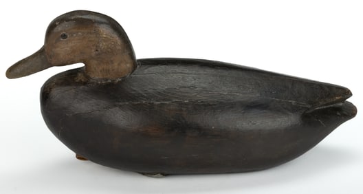 EARLY COBB ISLAND CARVED AND PAINTED BLACK DUCK DECOY