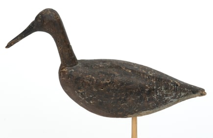 EARLY CARVED AND PAINTED ROOTHEAD DOWITCHER SHOREBIRD DECOY