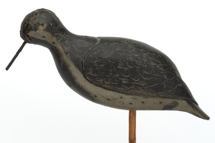 AMERICAN FOLK ART CARVED AND PAINTED BLACK-BELLIED PLOVER SHOREBIRD DECOY