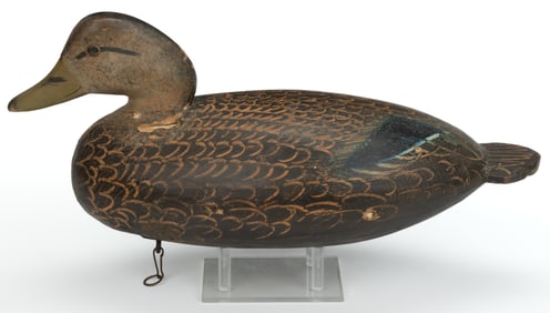 IRA HUDSON (1873-1949, CHINCOTEAGUE, VIRGINIA), ATTRIBUTED, CARVED AND PAINTED BLACK DUCK DRAKE