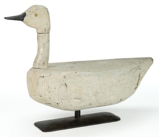 AMERICAN FOLK ART CARVED AND PAINTED SWAN DECOY