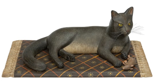 VERY FINE FRANK FINNEY (CAPEVILLE, VIRGINIA, B. 1947) FOLK ART CARVING OF A CAT AND MOUSE
