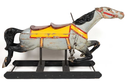 RARE AMERICAN CARVED AND PAINTED DOUBLE-SEATER CAROUSEL HORSE