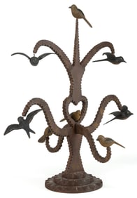 AMERICAN FOLK ART CARVED AND PAINTED BIRD TREE