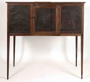 RARE WESTERN NORTH CAROLINA YELLOW PINE PUNCHED-TIN-PANELED SIDEBOARD SAFE