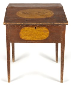NORTH CAROLINA PAINT-DECORATED YELLOW PINE SCHOOLMASTER'S DESK