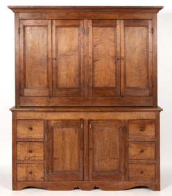 MID-ATLANTIC MAPLE AND WALNUT STEPBACK CUPBOARD