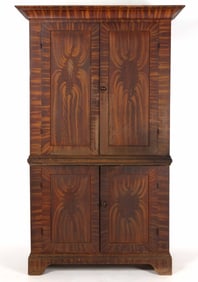 MID-ATLANTIC, PROBABLY WEST VIRGINIA, PAINT-DECORATED POPLAR AND WALNUT LINEN PRESS / FLATWALL