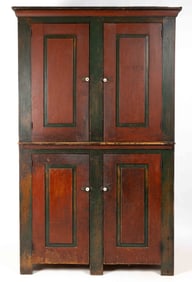 OHIO / PENNSYLVANIA PAINTED PINE FLATWALL CUPBOARD