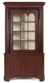 WESTERN PENNSYLVANIA COUNTRY CLASSICAL PAINT-DECORATED POPLAR CORNER CUPBOARD