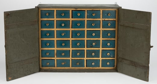 PENNSYLVANIA PAINTED PINE WALL-HANGING APOTHECARY CABINET
