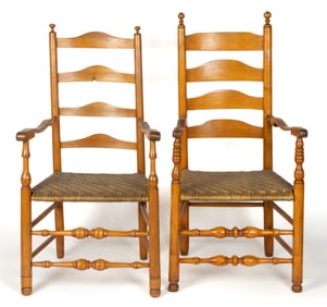 DELAWARE RIVER VALLEY, PENNSYLVANIA LADDERBACK ARMCHAIRS, LOT OF TWO