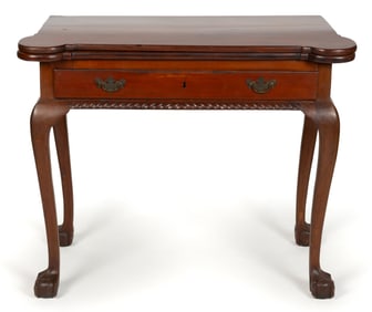 CONNECTICUT ATTRIBUTED CHIPPENDALE CARVED CHERRY GAMES TABLE