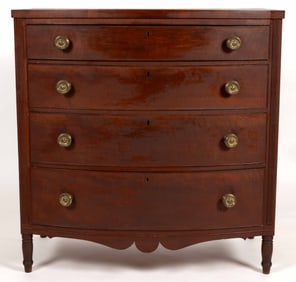 NEW ENGLAND LATE FEDERAL CHERRY BOW-FRONT CHEST OF DRAWERS