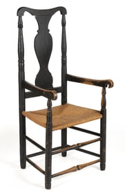 NEW ENGLAND PAINTED RUSH-SEAT ARMCHAIR