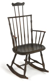 NEW ENGLAND PAINTED COMB-BACK BAMBOO WINDSOR ROCKER / ROCKING ARMCHAIR