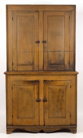 AMERICAN PAINTED MIXED-WOOD STEPBACK CUPBOARD