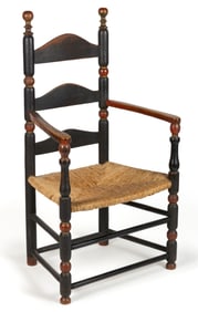 AMERICAN PAINTED LADDERBACK RUSH-SEAT ARMCHAIR