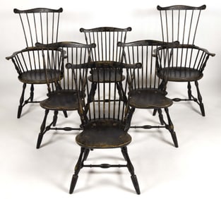 SET OF SIX WILLIAM WALLICK (YORK CO., PENNSYLVANIA, XX-XIX) WINDSOR-STYLE COMB-BACK DINING CHAIRS