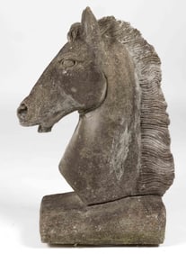 VINTAGE CAST-CONCRETE HORSE BUST GARDEN STATUE