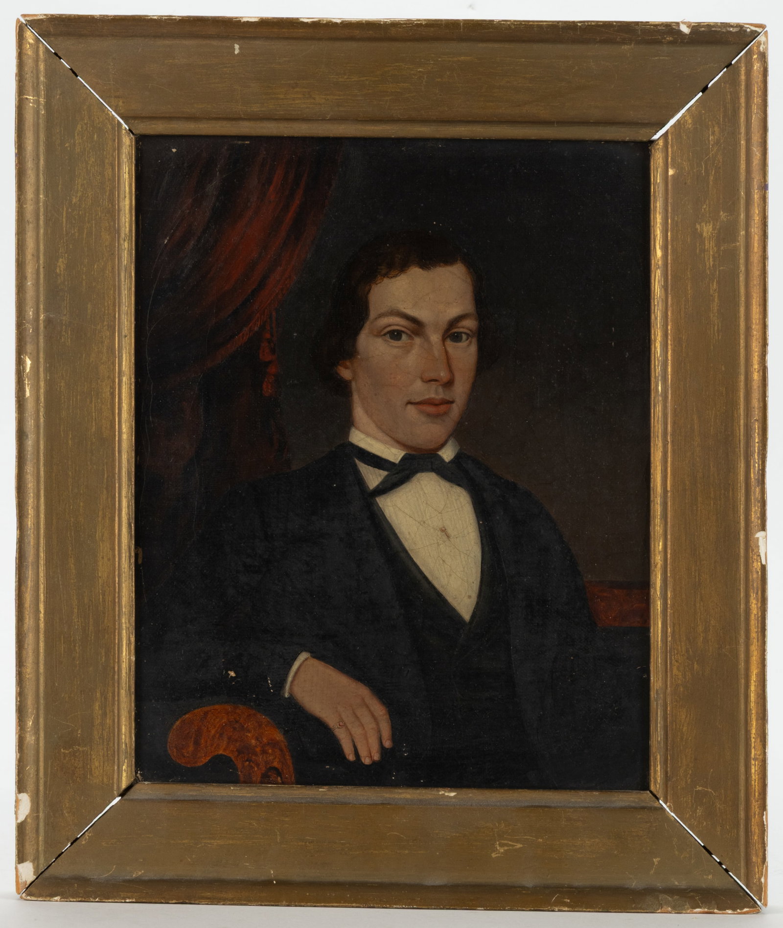 JOSEPH WHITING STOCK (MASSACHUSETTS, 1815-1855), ATTRIBUTED / SCHOOL OF, FOLK ART PORTRAIT OF ORLAND: JOSEPH WHITING STOCK (MASSACHUSETTS, 1815-1855), ATTRIBUTED / SCHOOL OF, FOLK ART PORTRAIT OF ORLANDO WOOD (BARNSTABLE CO., MASSACHUSETTS, 1801-1843), oil on canvas, a waist-length depiction of a youn