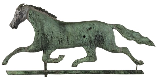 AMERICAN FOLK ART MOLDED-COPPER HOLLOW-BODY RUNNING HORSE WEATHERVANE