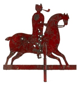 EARLY FOLK ART CUT-OUT SHEET-IRON HORSE AND RIDER WEATHERVANE