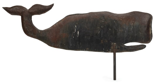 AMERICAN FOLK ART HOLLOW-BODY MOLDED-COPPER WHALE WEATHERVANE