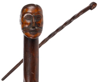 RARE BOER WAR P.O.W. FOLK ART CARVED CANE / WALKING STICK