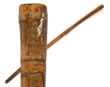 AMERICAN FOLK ART CARVED PATRIOTIC AND DATED CANE / WALKING STICK