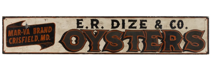 MARYLAND FOLK ART PAINTED PINE OYSTER TRADE SIGN