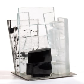 PERRIN & PERRIN (FRENCH, XXI) ABSTRACT STUDIO ART GLASS SCULPTURE
