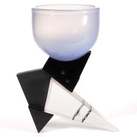 ALAN DERBYSHIRE (ENGLISH, XX/XXI) ABSTRACT METAL AND GLASS STUDIO ART GLASS SCULPTURE