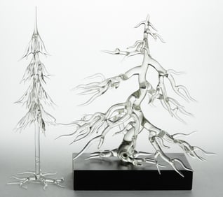 CONTEMPORARY / STUDIO ART GLASS TREE SCULPTURES, LOT OF TWO