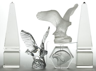 ASSORTED CONTEMPORARY CRYSTAL ART GLASS SCULPTURES AND PAPERWEIGHTS, LOT OF FIVE