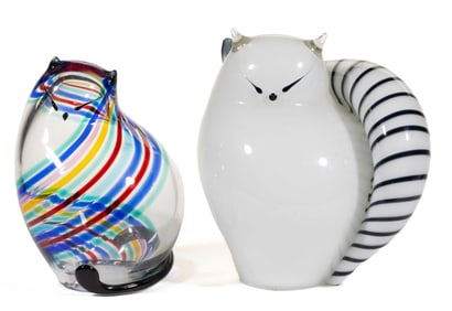MURANO BISAZZA VETRO ART GLASS CAT FIGURES, LOT OF TWO