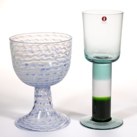 KERTTU NURMINEN (FINNISH, B. 1943) STUDIO ART GLASS DRINKING VESSELS, LOT OF TWO