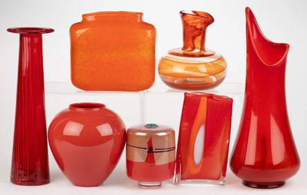 ASSORTED CONTEMPORARY / STUDIO ART GLASS VASES, LOT OF SEVEN