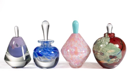ASSORTED STUDIO ART GLASS PERFUME BOTTLES, LOT OF FOUR