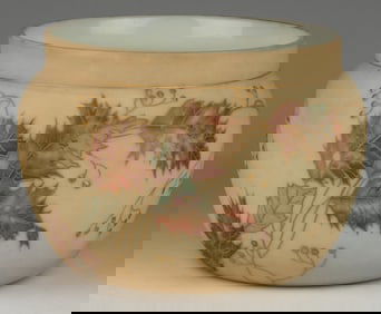 SIGNED MT. WASHINGTON CROWN MILANO ENAMEL-DECORATED ART GLASS JARDINIERE