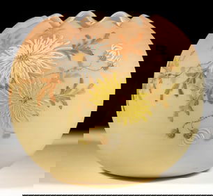 MT. WASHINGTON LARGE-SIZED FIRED-ON BURMESE ART GLASS ROSE BOWL