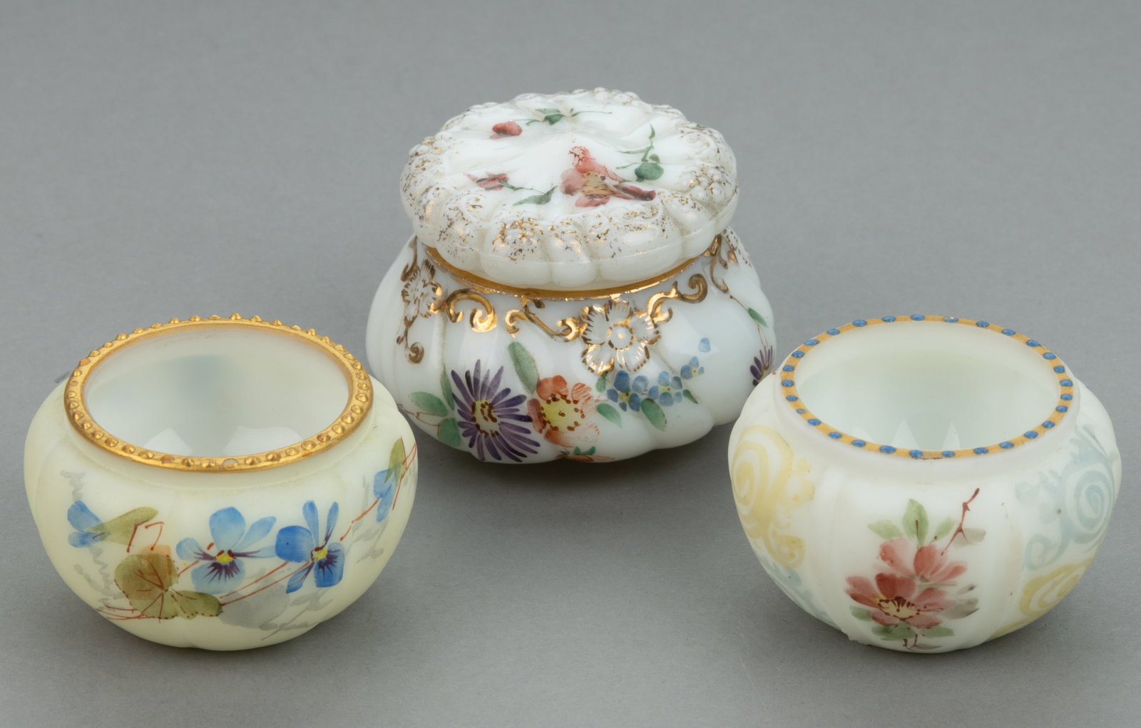 MT. WASHINGTON /SMITH BROTHERS DECORATED OPAL ART GLASS ARTICLES, LOT OF THREE (1 of 1)