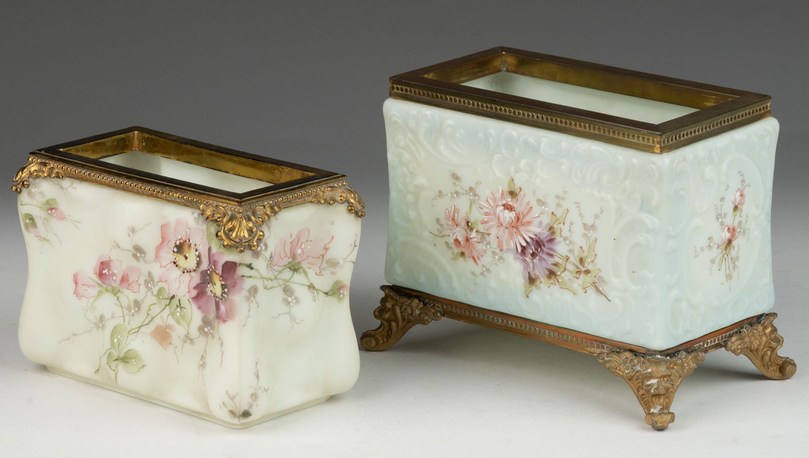 WAVE CREST ENAMEL-DECORATED ART GLASS LETTER / PHOTO RECEIVERS, LOT OF TWO (1 of 1)