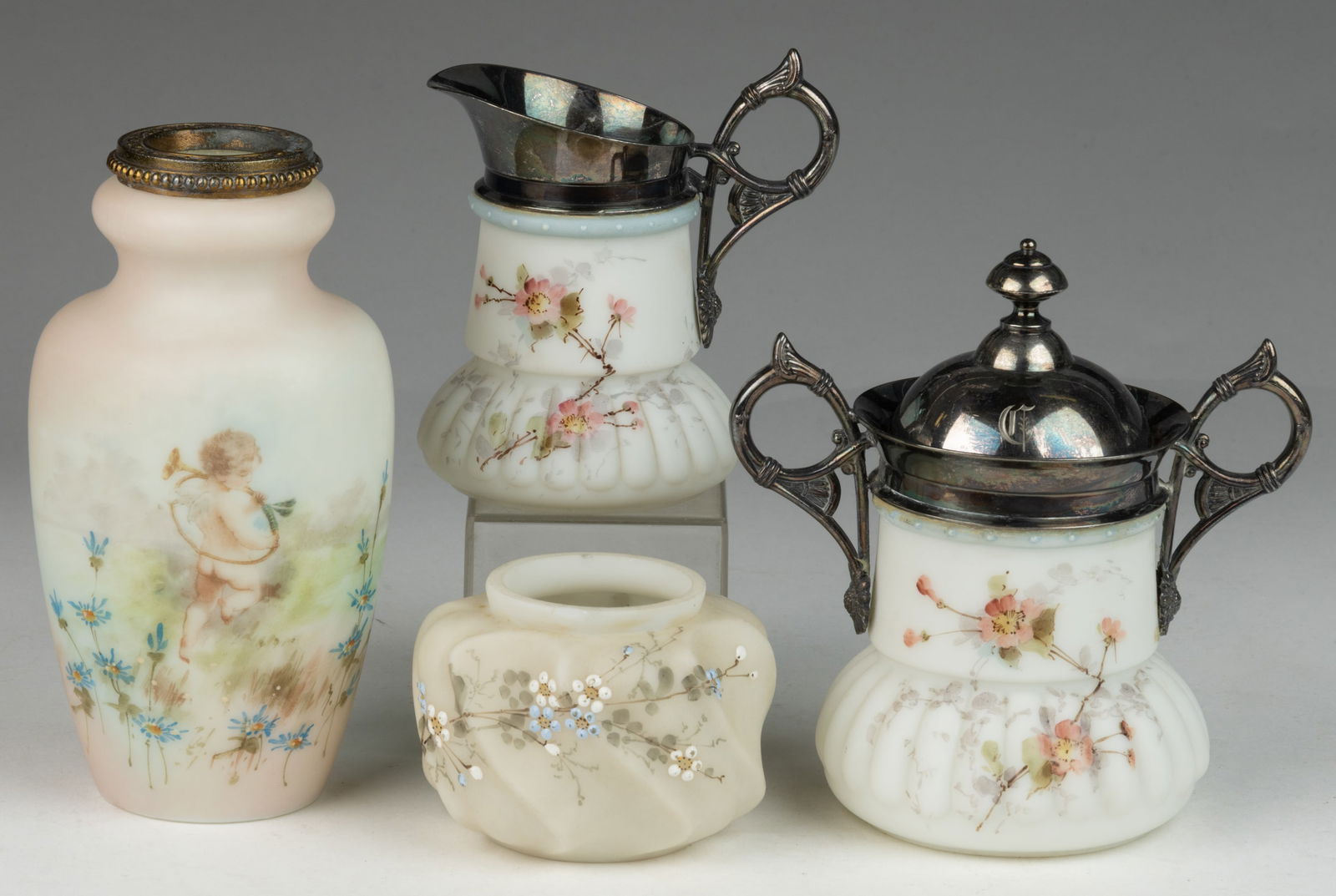 WAVE CREST ENAMEL-DECORATED ART GLASS ARTICLES, LOT OF FOUR (1 of 1)