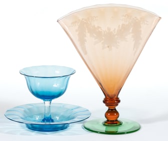 STEUBEN ART GLASS TABLE ARTICLES, LOT OF TWO